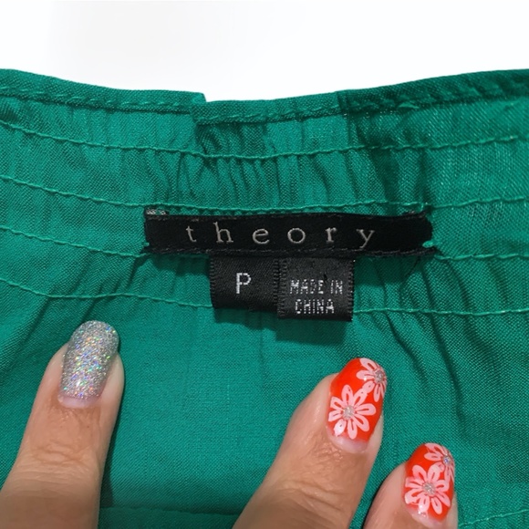 Theory Green Peasant Anali Linen Dress Sz P EUC - Picture 6 of 7